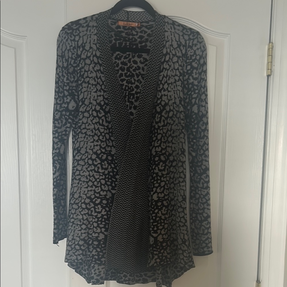 Leopard Print Black and Gray Cardigan Sweater